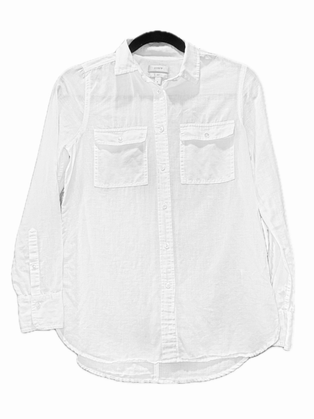 J.CREW Boy Bright White Linen Blend Button Down Semi-Sheer Blouse Shirt | Sz 0